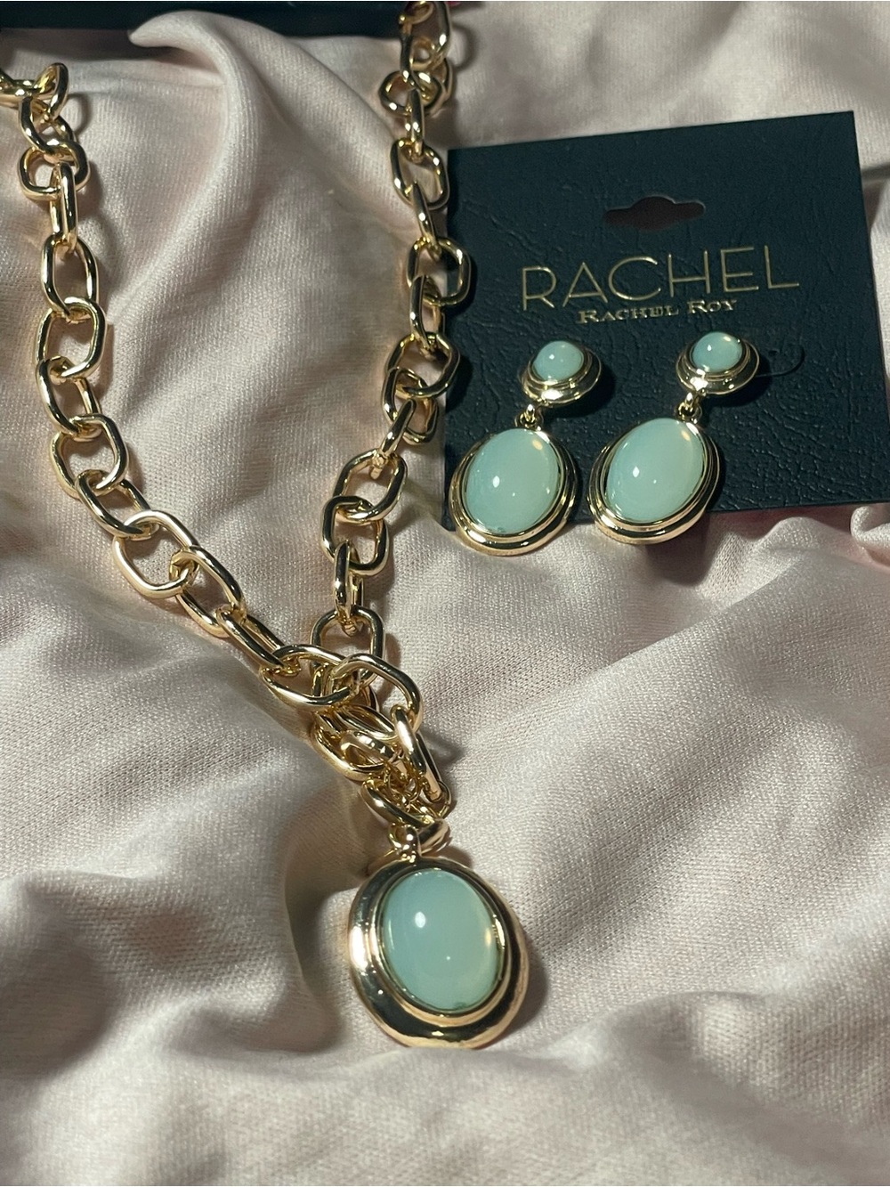 RACHEL Rachel Roy Gold-Tone Necklace and Drop Earrings with Pale Mint Cabochons